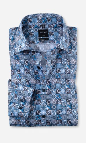 Olymp modern fit, kék mintás, hosszú ujjú ing férfi