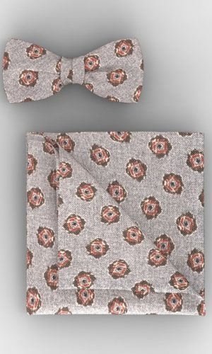 Olymp szürke barna mintás gyapjú csokornyakkendő szett férfi