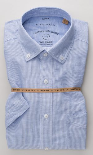 Eterna slim fit, világos kék csíkos, nyári rövid ujjú ing férfi