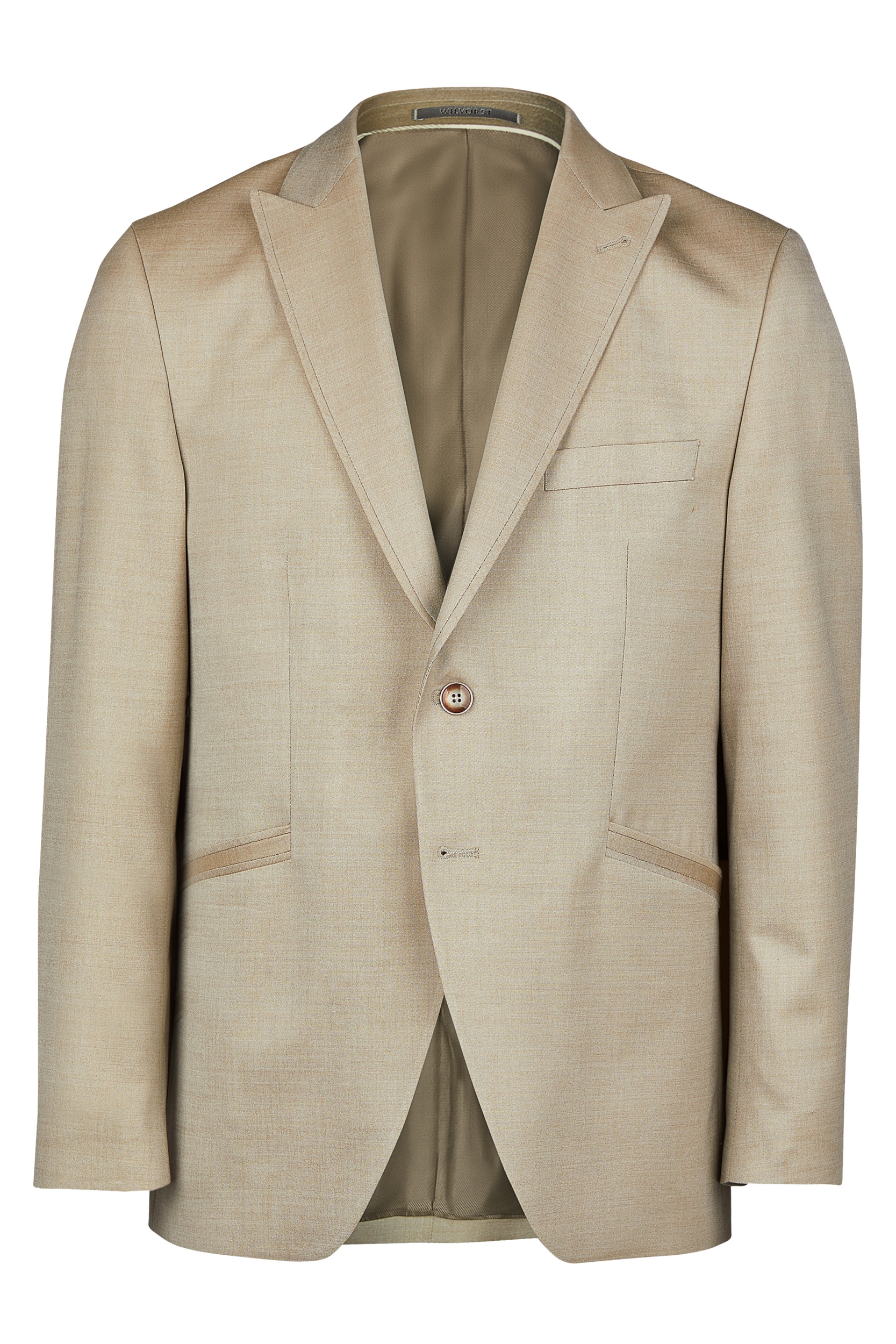 Wilvorst modern fit selyemfényű bézs esküvői öltöny férfi esküvői viselethez