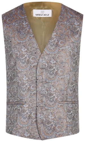 Wilvorst slim fit kék barna mintás esküvői mellény férfi esküvői viselethez