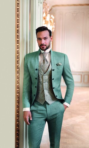 Tziacco slim fit, türkiz zöld esküvői öltöny férfi esküvői viselethez