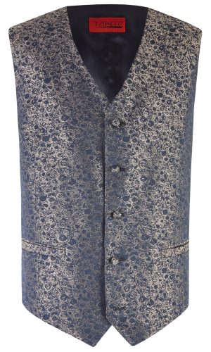 Tziacco slim fit arany kék mintás esküvői mellény férfi esküvői viselethez