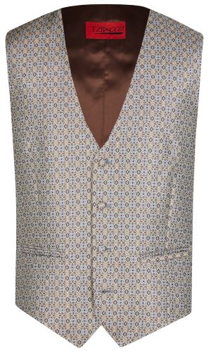 Tziacco slim fit barna kék mintás esküvői mellény férfi esküvői viselethez