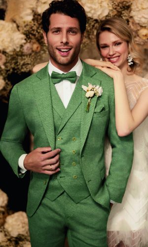 Atelier Torino slim fit zöld apró mintás vintage esküvői mellény férfi esküvői viselethez