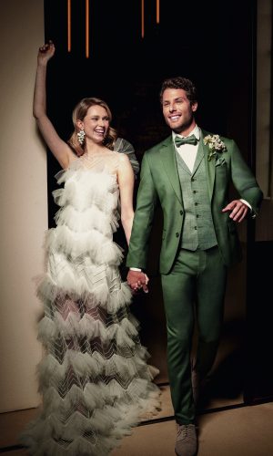 Atelier Torino slim fit, sötét zöld vintage esküvői öltöny férfi esküvői viselethez