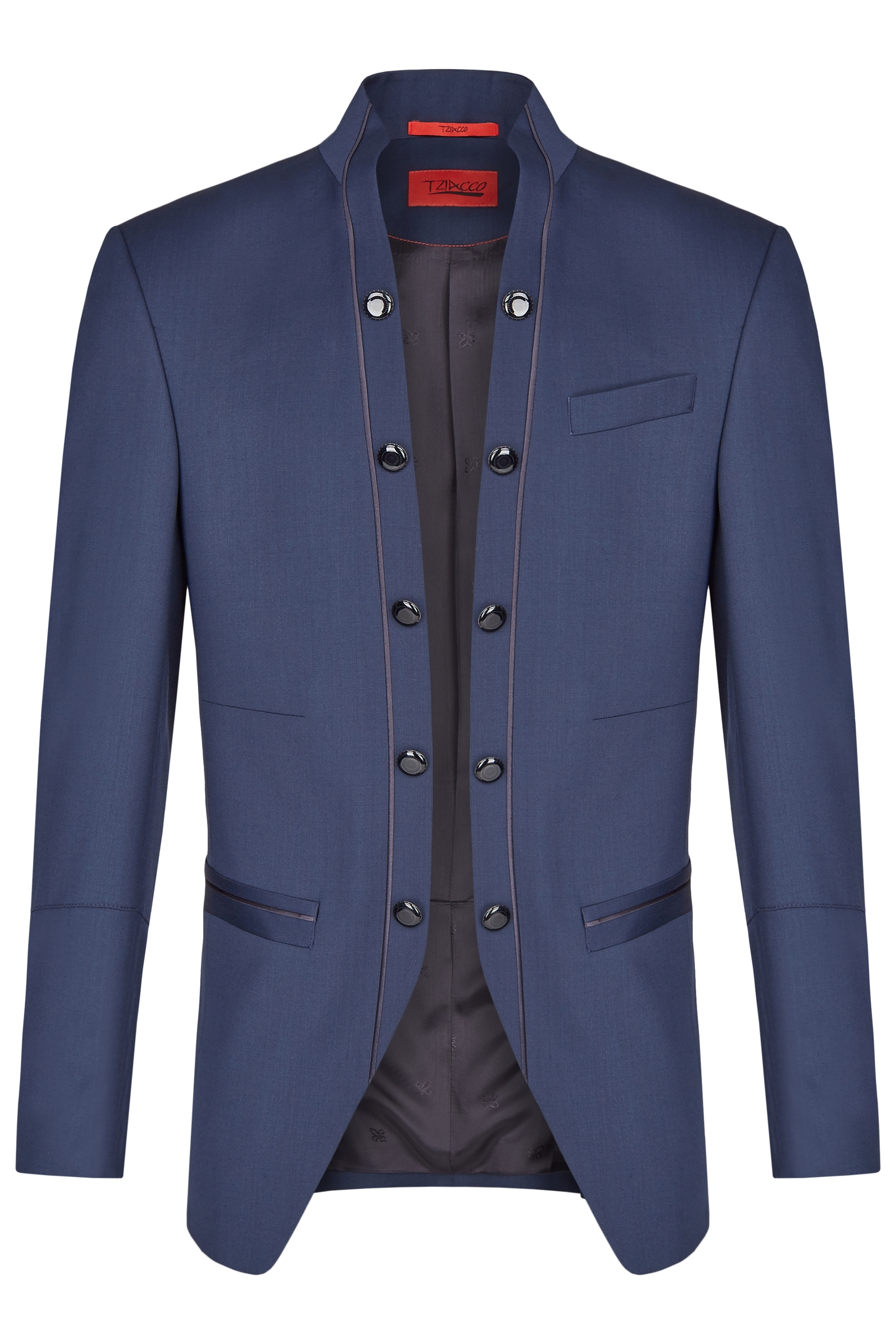 tziacco slim fit álló galléros, sötét kék esküvői öltöny tziacco slim fit álló galléros, sötét kék esküvői öltöny